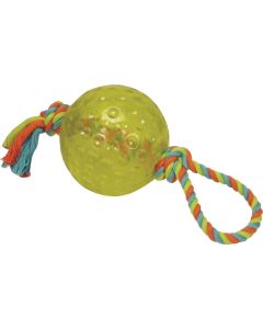 Boss Pet Chomper 5 In. TPR Ball with Rope Tug Dog Toy