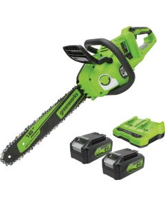 Greenworks 24V (2 x 24V) 16 In. Brushless Chainsaw with (2) 4.0 Ah Batteries & Dual Port Charger