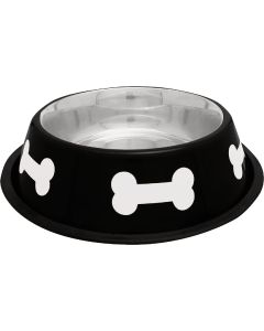 Westminster Pet Ruffin' it Stainless Steel Round 32 Oz. Pet Food Bowl, Black & White