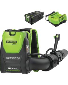 Greenworks 180 MPH 610 CFM 80v Single Port Back Pack Blower w/(1) 4.0Ah Battery & Rapid Charger