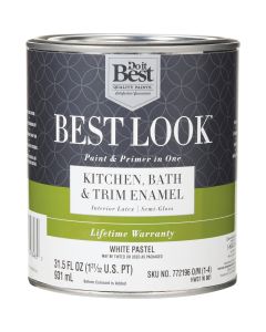 Best Look Latex Paint & Primer In One Kitchen Bath & Trim Semi-Gloss Interior Wall Paint, White-Pastel Base, 1 Qt.
