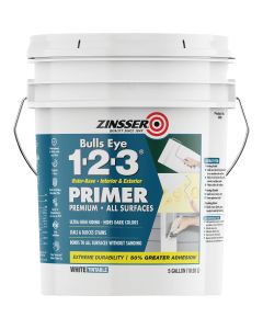 Zinsser Bulls Eye 1-2-3 Water-Base Interior/Exterior Stain Blocking Primer, White, 5 Gal.