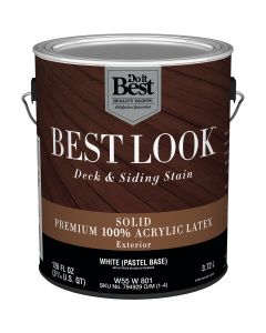 Best Look Solid Deck & Siding Exterior Stain, White Pastel Base, 1 Gal.