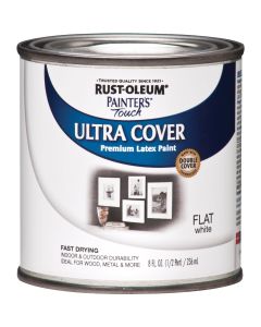 Rust-Oleum Painter's Touch 2X Ultra Cover Premium Latex Paint, Flat White, 1/2 Pt.