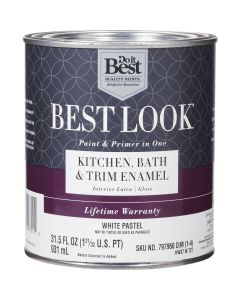 Best Look Latex Paint & Primer In One Kitchen Bath & Trim Enamel Gloss Interior Wall Paint, White-Pastel Base, 1 Qt.