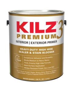 KILZ 3 Premium Water-Base Interior/Exterior Sealer Stain Blocking Primer, White, 1 Gal.