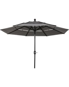 Outdoor Expressions 9 Ft. 3-Tier Tilt/Crank Smoke Gray Patio Umbrella