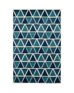 Backyard Bungalow Isosceles 6 Ft. 7 In. x 9 Ft. 6 In. Geo Triangles in Blue Plush Outdoor Rug