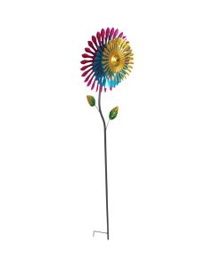 Alpine 47 In. H. Triple Metal Daisy Wind Spinner Garden Stake