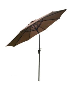 Outdoor Expressions 9 Ft. Aluminum Tilt/Crank Brown Patio Umbrella with Solar LED Lights