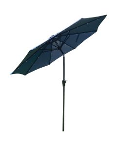 Outdoor Expressions 9 Ft. Aluminum Tilt/Crank Heather Blue Patio Umbrella with Solar LED Lights