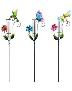 Alpine 36 In. H. Metal Stake Decorative Glass Rain Gauge