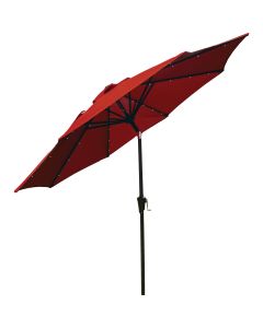 Outdoor Expressions 9 Ft. Aluminum Tilt/Crank Crimson Red Patio Umbrella with Solar LED Lights