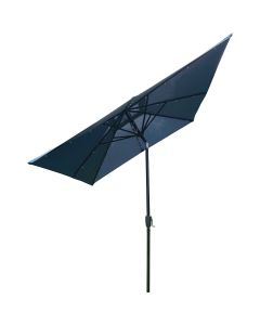 Outdoor Expressions 9 Ft. x 7 Ft. Rectangular Aluminum Tilt/Crank Heather Blue Patio Umbrella with Solar LED Lights