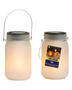 Alpine 4 In. Dia. Dancing Flame LED Solar Glass Jar Patio Lantern (Set of 2)