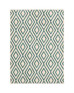 Backyard Bungalow Sierra 6 Ft. 6 In. x 9 Ft. 6 In. Concentric Diamond Ivory/Teal Plush Outdoor Rug