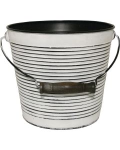 Robert Allen Vintage 10 In. Rustic White Banded Galvanized Metal Planter