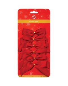 Holiday Trims 2-Loop 3-1/2 In. W. x 3-1/2 In. L. Red Velvet Christmas Bow (6-Pack)