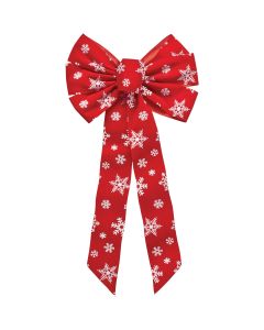 Holiday Trims 7-Loop 12 In. W. x 26 In. L. Red Velvet Christmas Bow with White Snowflakes