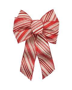 Holiday Trims 7-Loop 8.5 In. W. x 14 In. L. Red & White Stripe Burlap Christmas Bow