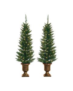 Gerson 4 Ft. Potted Cedar Pine 100-Bulb Clear Incandescent Prelit Artificial Christmas Tree (Set of 2)