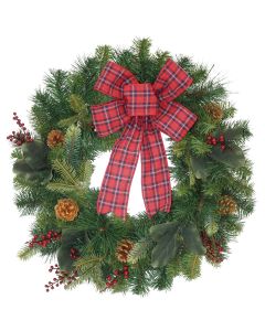 Mission Gallery 30 In. Mixed Pine Wreath with Red Plaid Bow