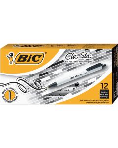 Bic Clic Stic Medium Point Black Retractable Ball Pen (12-Pack)