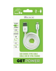 GetPower 3 Ft. White Apple Lightning to USB Charge/Sync Cable