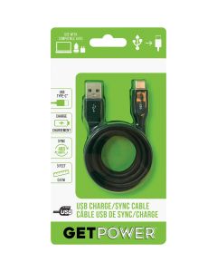 GetPower 3 Ft. Black USB-C to USB-A Charge/Sync Cable