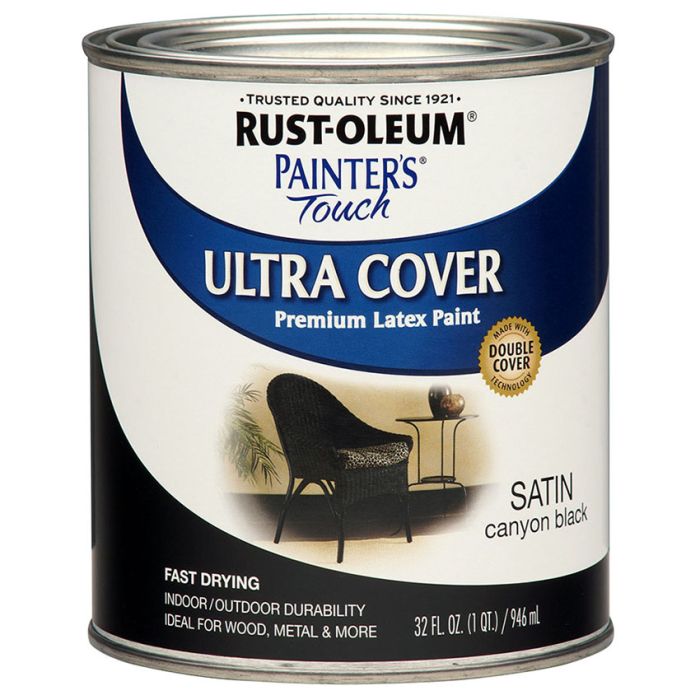 1 Qt Rust-Oleum 267332 Canyon Black Painter's Touch 2X Ultra Cover Premium Latex Paint, Satin