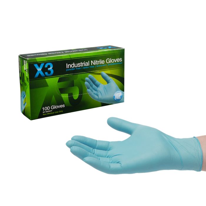 X-Large Ammex X348100 Blue Gloveworks Nitrile Industrial Latex Free Disposable Gloves, 3-Mil, 100-Pack