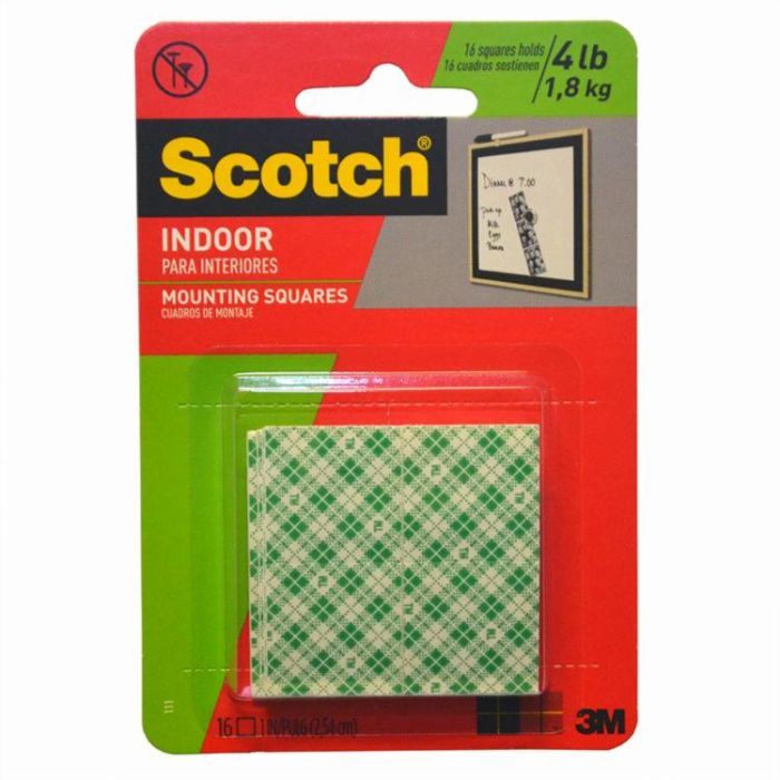 1" x 1" 3M 111 White Scotch Indoor Mounting Squares, 16-Pack