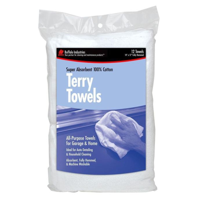 14" x 17" Buffalo 60220 White Terry Towels All Purpose Towel, 12-Pack