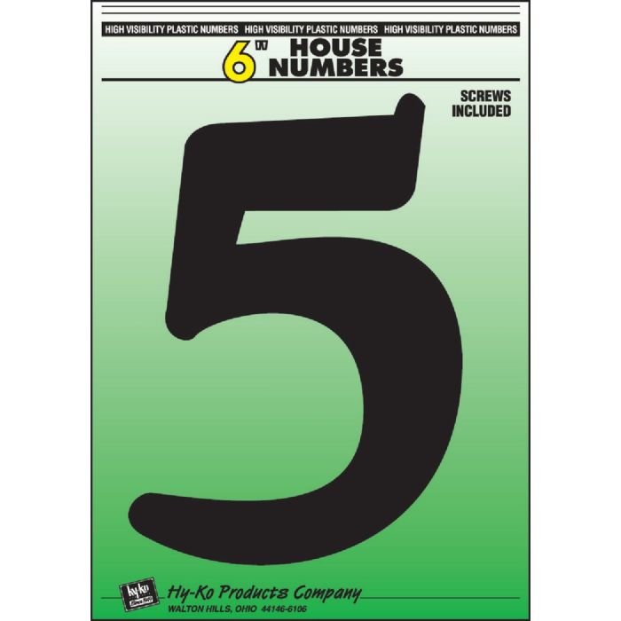 Hy-Ko 6 In. Black Gloss House Number Five