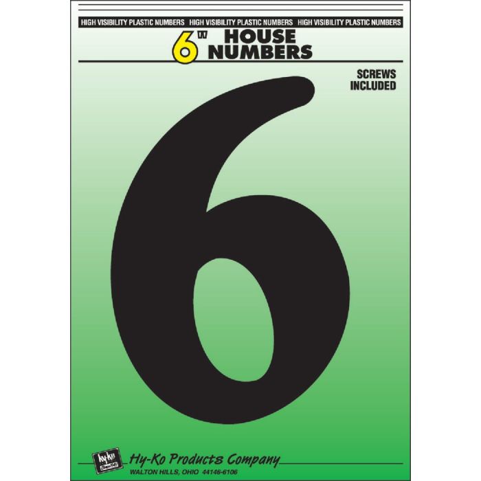 Hy-Ko 6 In. Black Gloss House Number Six