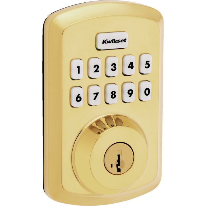 Kwikset Powerbolt 250 10-Button Keypad Lifetime Electronic Deadbolt Door Lock, Polished Brass