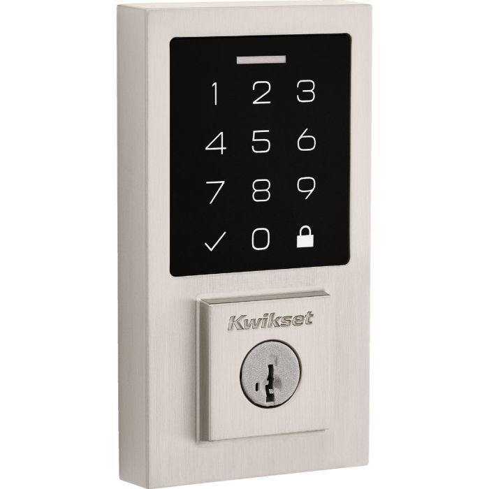 Kwikset SmartCode 270 Contemporary Touchpad Electronic Deadbolt With SmartKey, Satin Nickel