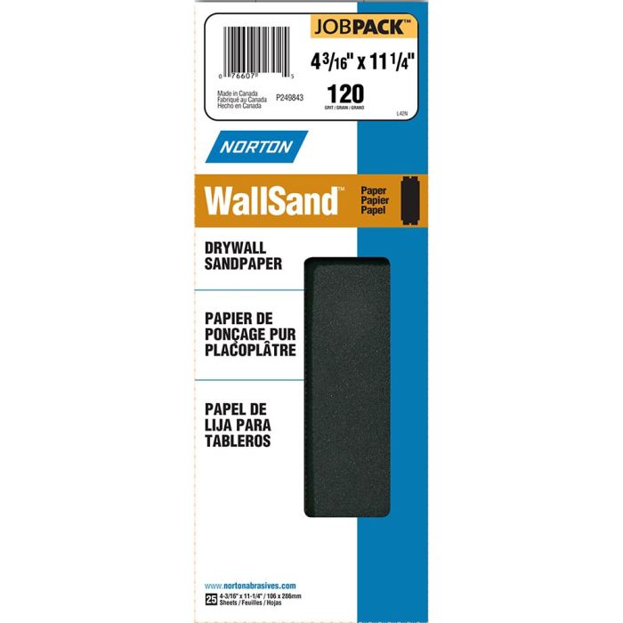 4-3/16" x 11" Norton 01208 WallSand Die-Cut Drywall Sanding Sheets 120D-Grit, 25-Pack