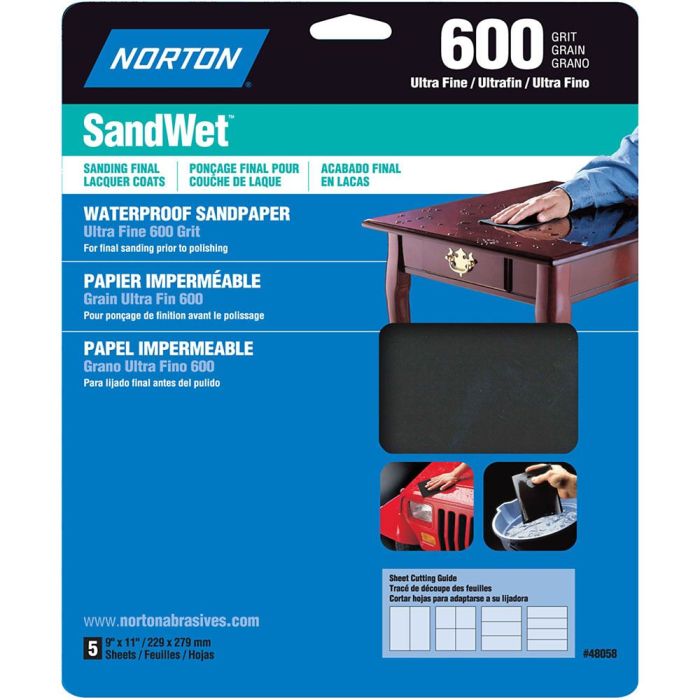 9" x 11" Norton 48058 SandWet Wet or Dry Sanding Sheets 600-Grit, 5-Pack