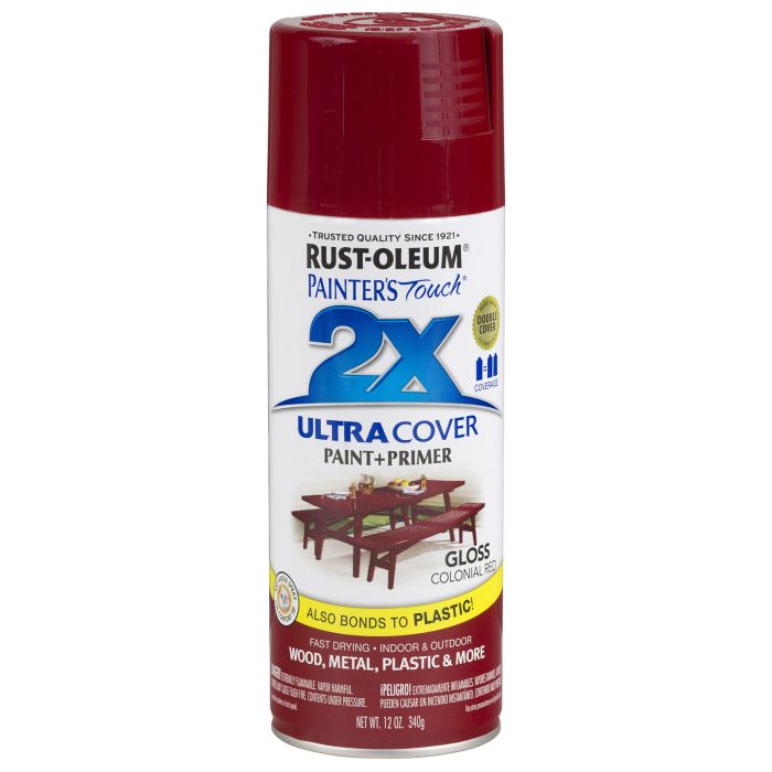 Rust-Oleum Painter's Touch 2X Ultra Cover 12 Oz. Gloss Paint + Primer Spray Paint, Colonial Red