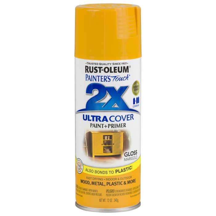 Rust-Oleum Painter's Touch 2X Ultra Cover 12 Oz. Gloss Paint + Primer Spray Paint, Marigold