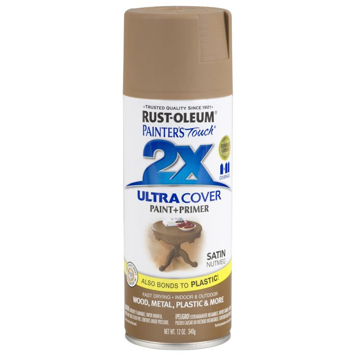 Rust-Oleum Painter's Touch 2X Ultra Cover 12 Oz. Satin Paint + Primer Spray Paint, Nutmeg