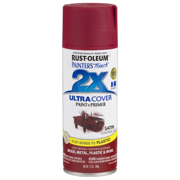Rust-Oleum Painter's Touch 2X Ultra Cover 12 Oz. Satin Paint + Primer Spray Paint, Colonial Red