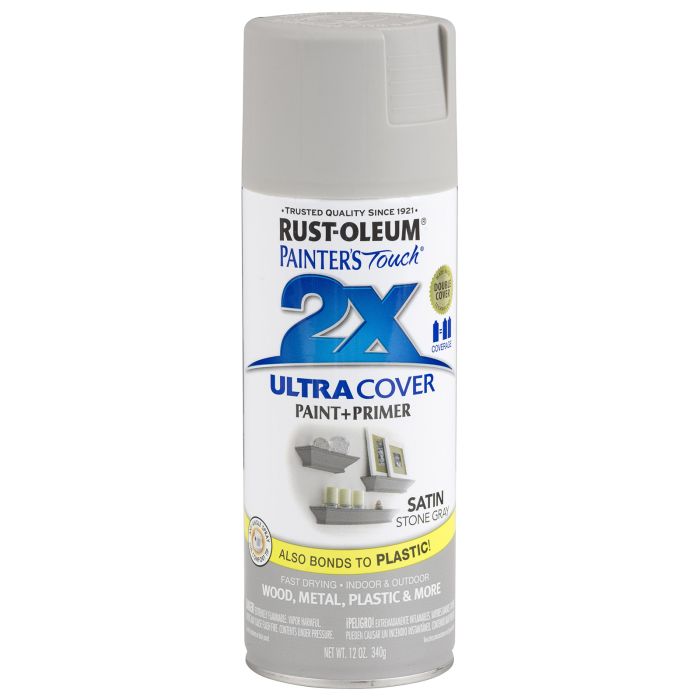 Rust-Oleum Painter's Touch 2X Ultra Cover 12 Oz. Satin Paint + Primer Spray Paint, Stone Gray