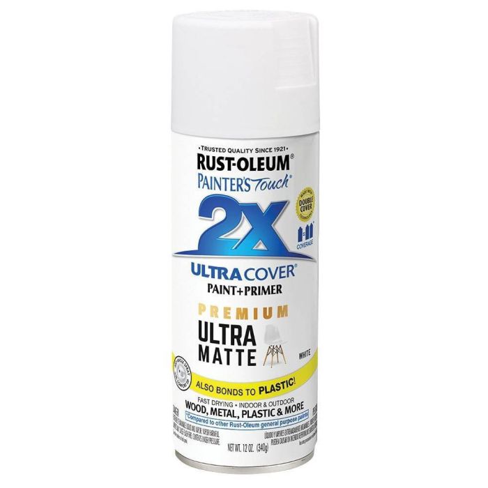 12 Oz Rust-Oleum 331181 White Painter's Touch 2X Ultra Cover Paint + Primer Spray Paint, Matte