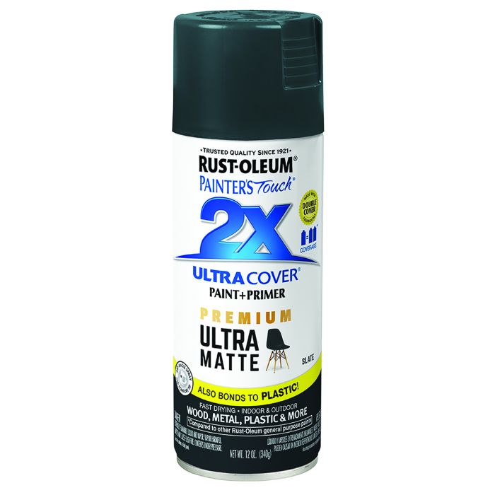 12 Oz Rust-Oleum 331187 Slate Painter's Touch 2X Ultra Cover Paint + Primer Spray Paint, Matte