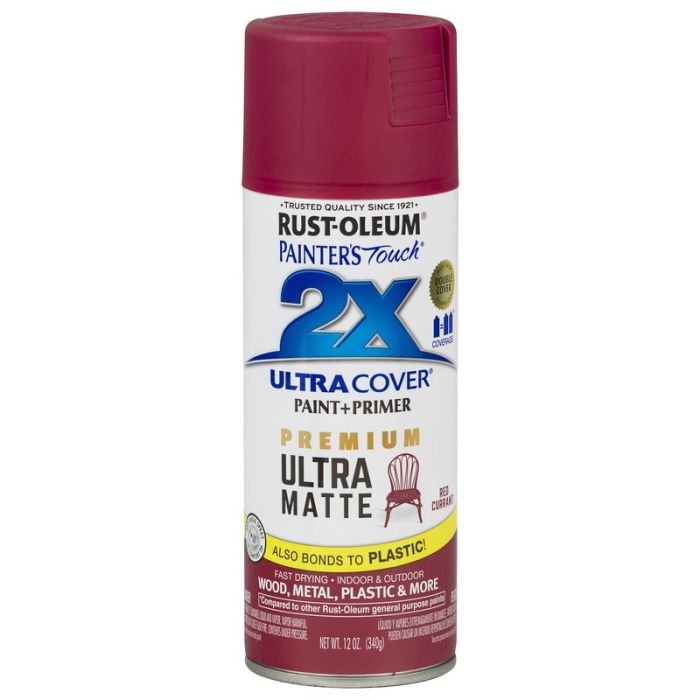 12 Oz Rust-Oleum 331190 Red Currant Painter's Touch 2X Ultra Cover Paint + Primer Spray Paint, Matte