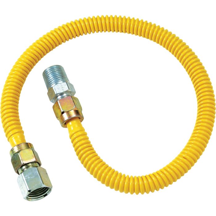 Dormont 1/2 In. OD x 18 In. Coated Stainless Steel Gas Connector, 1/2 In. FIP x 1/2 In. MIP (Tapped 3/8 In. FIP)