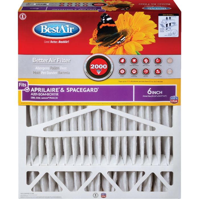 BestAir 20 In. x 25 In. x 6 In. Aprilaire & SpaceGard MERV 11 Deep Pleat Furnace Filter with Cardboard Frame