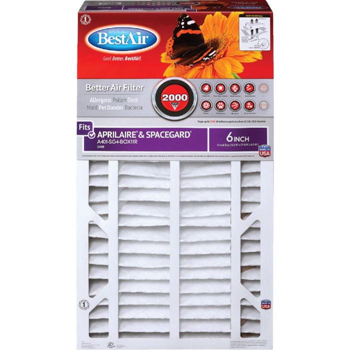 BestAir 16 In. x 27 In. x 6 In. Aprilaire & SpaceGard MERV 11 Deep Pleat Furnace Filter with Cardboard Frame